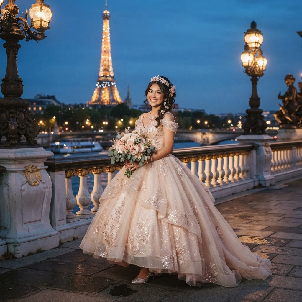 Elizabeth en un puente parisino durante la hora azul